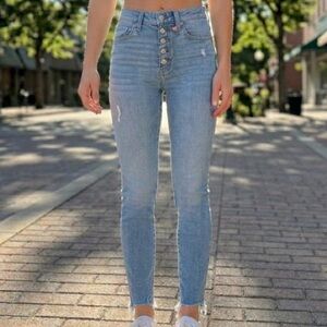 GAP 1969 True Skinny High-Rise Button-Fly Jeans Raw Frayed Hem Distressed 28 EUC